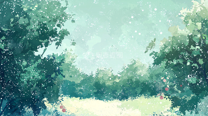高清大图下载【趣麦麦图】清新淡雅水彩森林风景