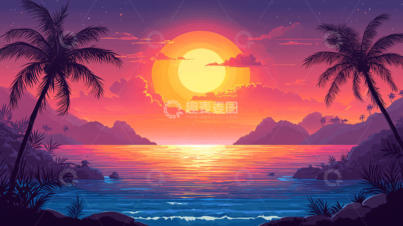 高清大图下载【趣麦麦图】热带海滩日落