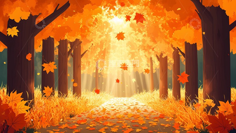 高清大图下载【趣麦麦图】创意卡通手绘秋天落叶插画2