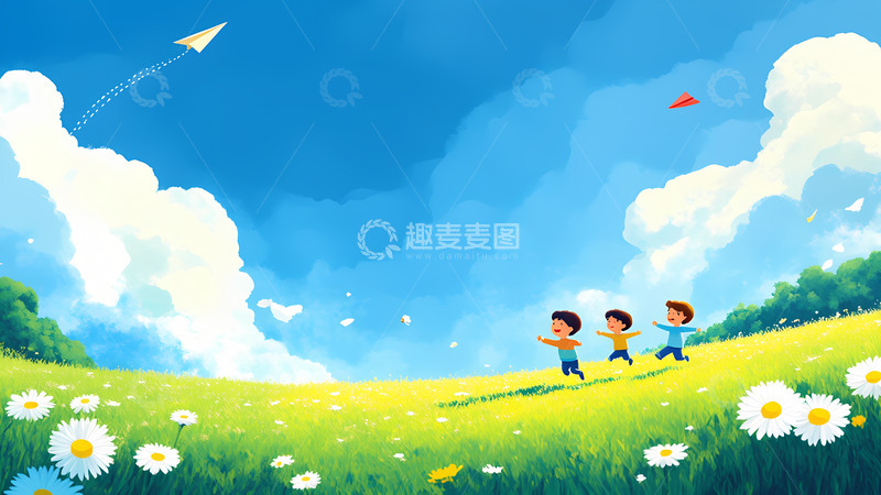 创意卡通手绘玩耍的孩子们插画2