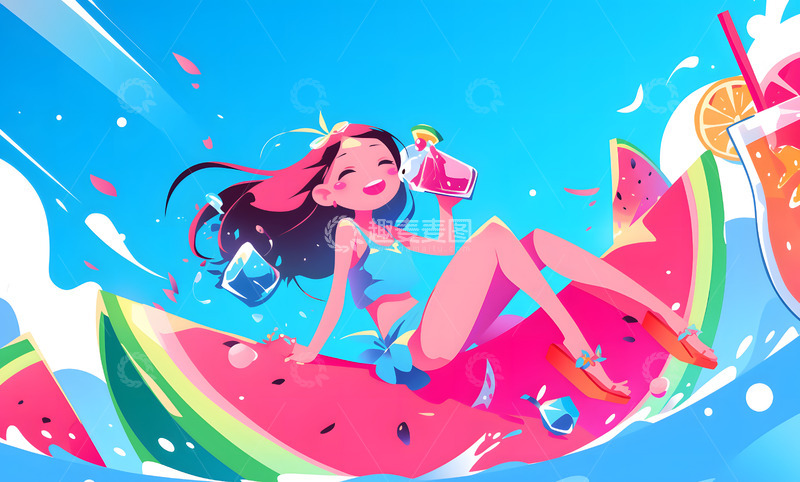 高清大图下载【趣麦麦图】小男孩冰棍夏日氛围手绘插画