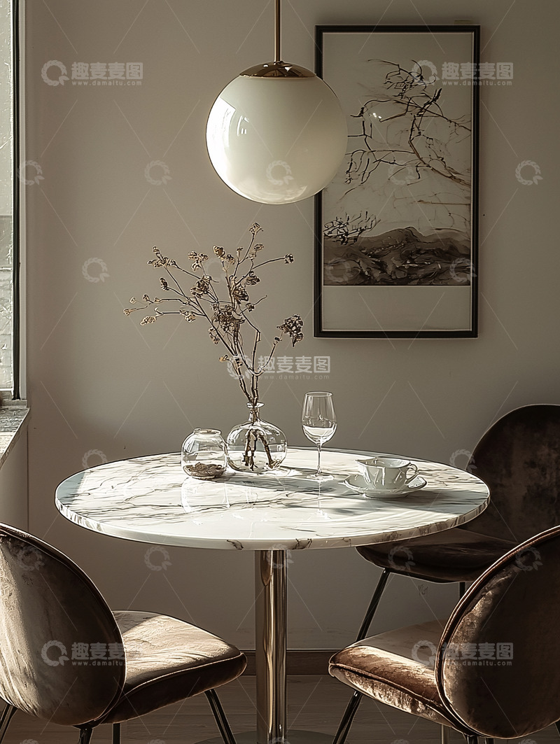 高清大图下载【趣麦麦图】极简风格圆形大理石餐桌