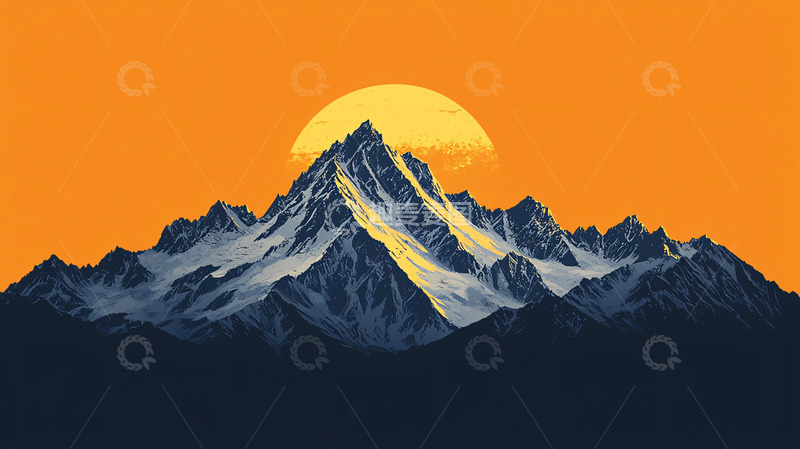 高清大图下载【趣麦麦图】极简风格日出雪山