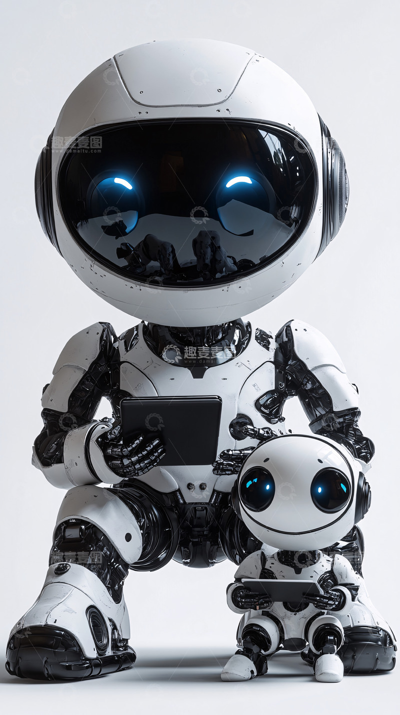 高清大图下载【趣麦麦图】可爱机器人玩平板电脑
