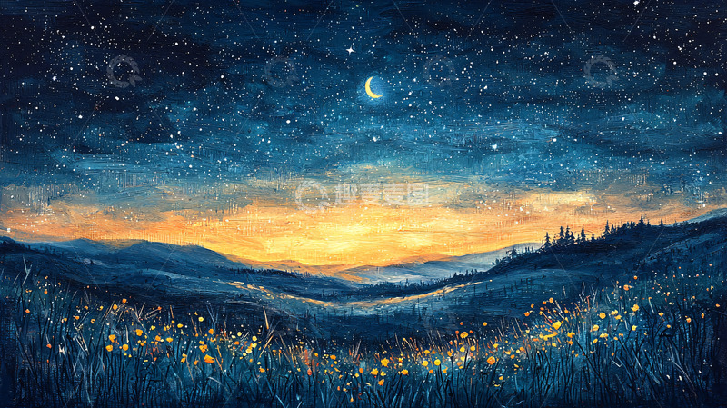 高清大图下载【趣麦麦图】星空山谷日出