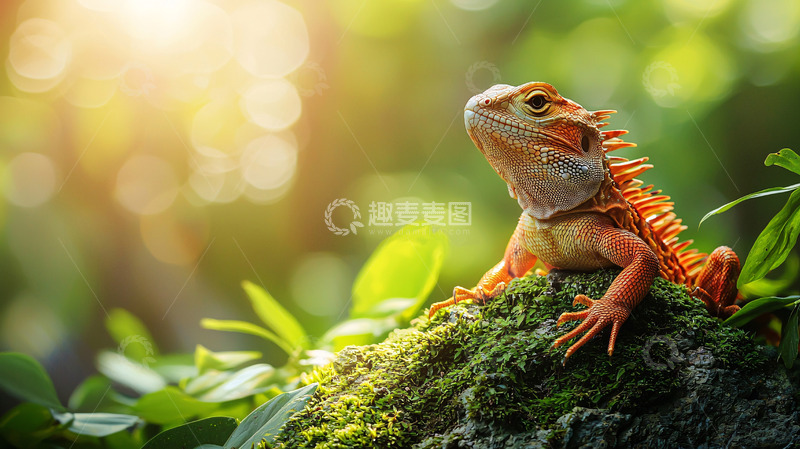 高清大图下载【趣麦麦图】阳光下橙色鬃狮蜥