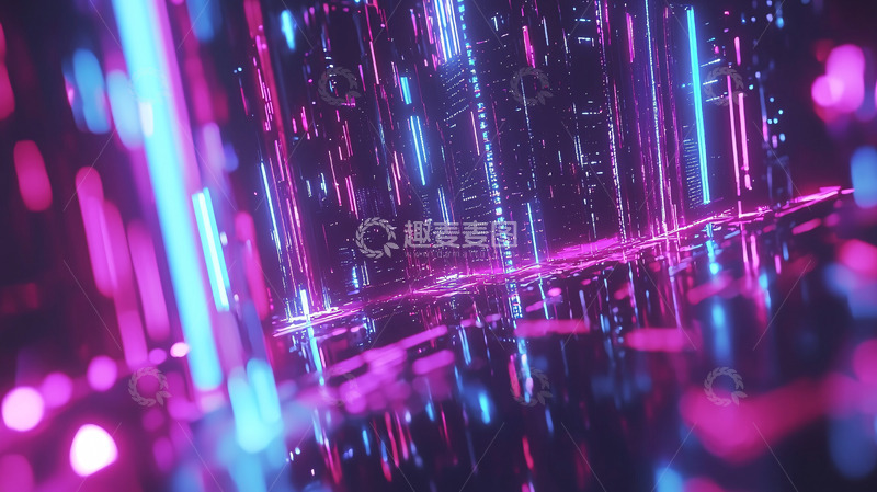 高清大图下载【趣麦麦图】霓虹灯闪烁的数字空间