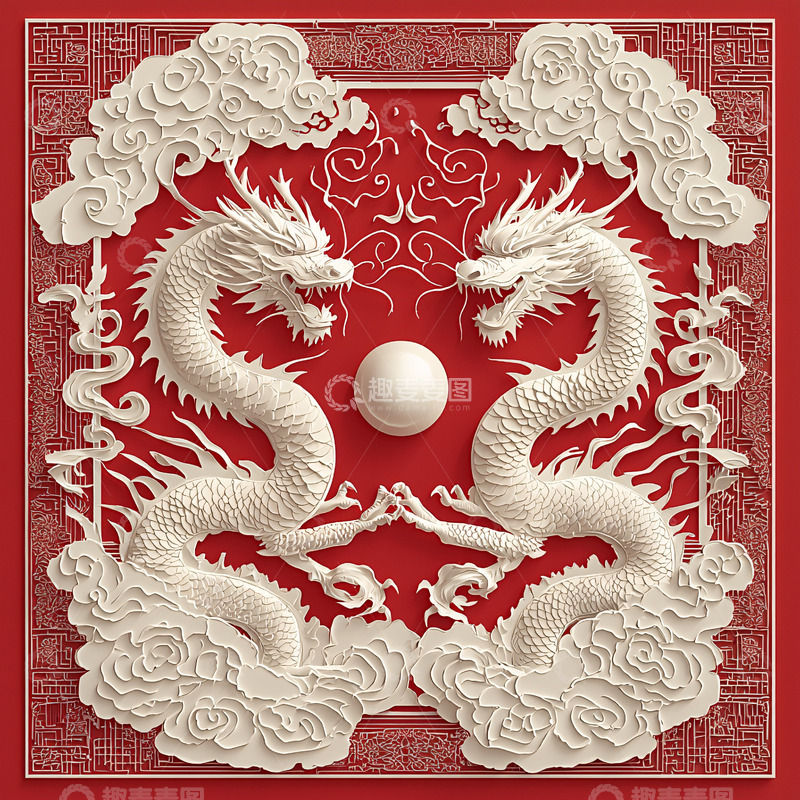 红底白龙纹中国风图案