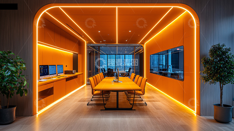 橙色系现代会议室