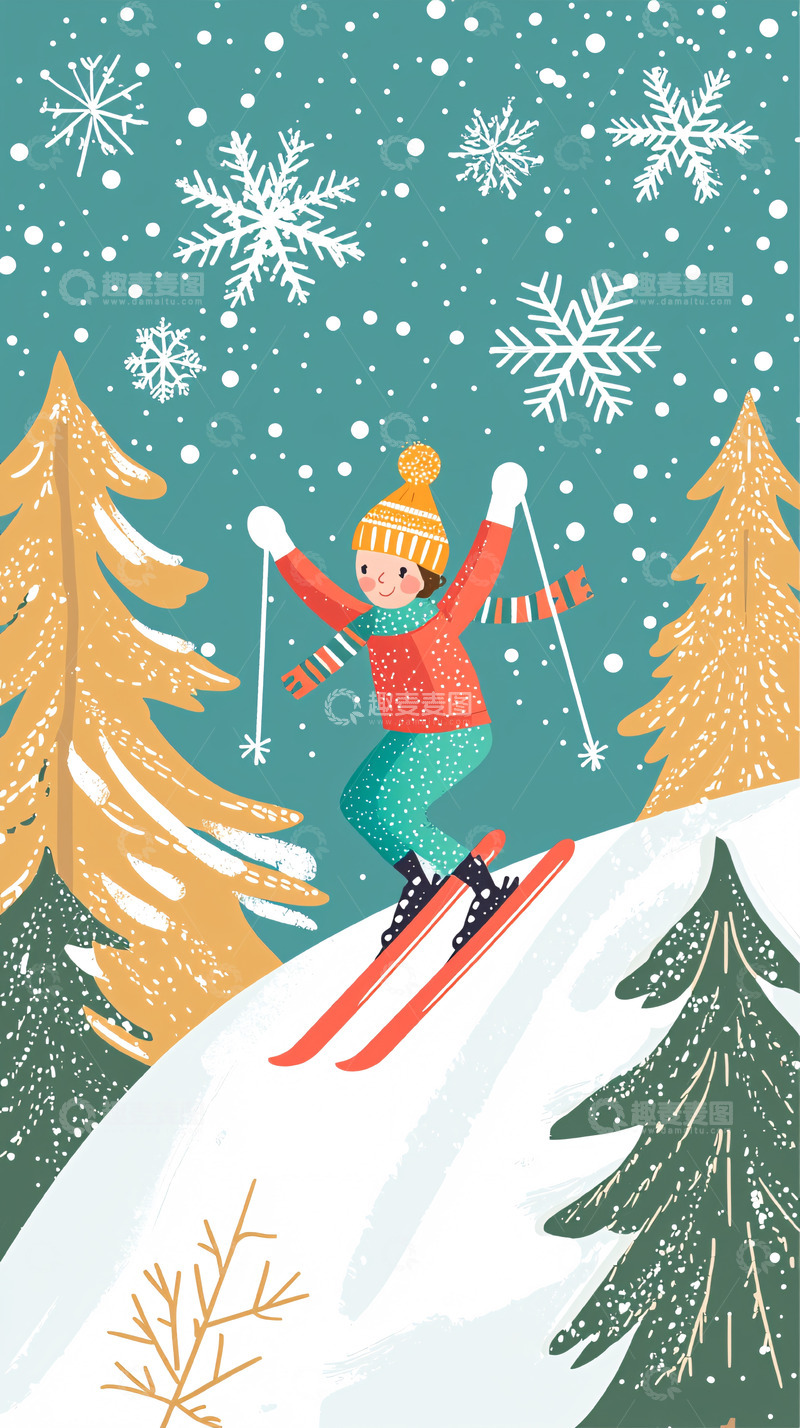 高清大图下载【趣麦麦图】快乐滑雪女孩