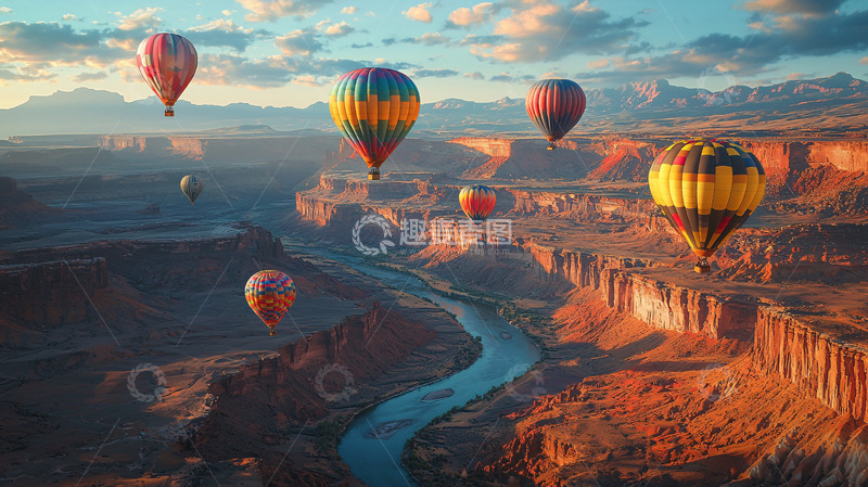 高清大图下载【趣麦麦图】峡谷上的热气球