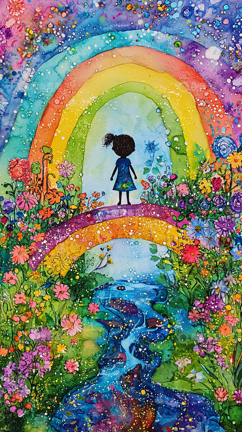 高清大图下载【趣麦麦图】彩虹桥上的女孩