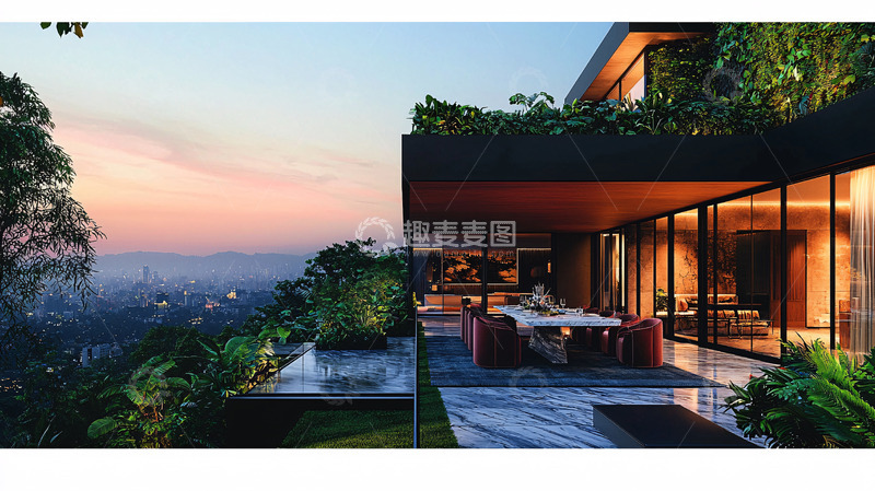 高清大图下载【趣麦麦图】现代山景别墅夜景