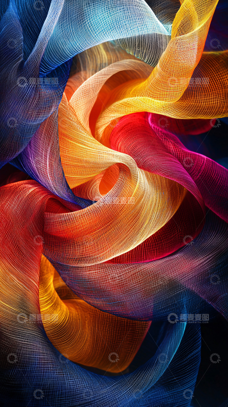高清大图下载【趣麦麦图】彩色丝绸抽象漩涡