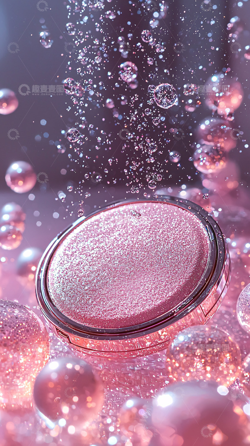 高清大图下载【趣麦麦图】粉色水珠围绕化妆品