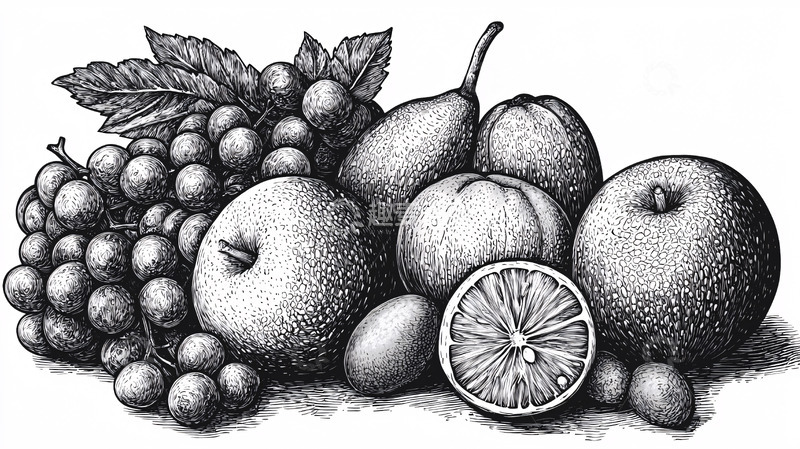 高清大图下载【趣麦麦图】黑白水果静物图