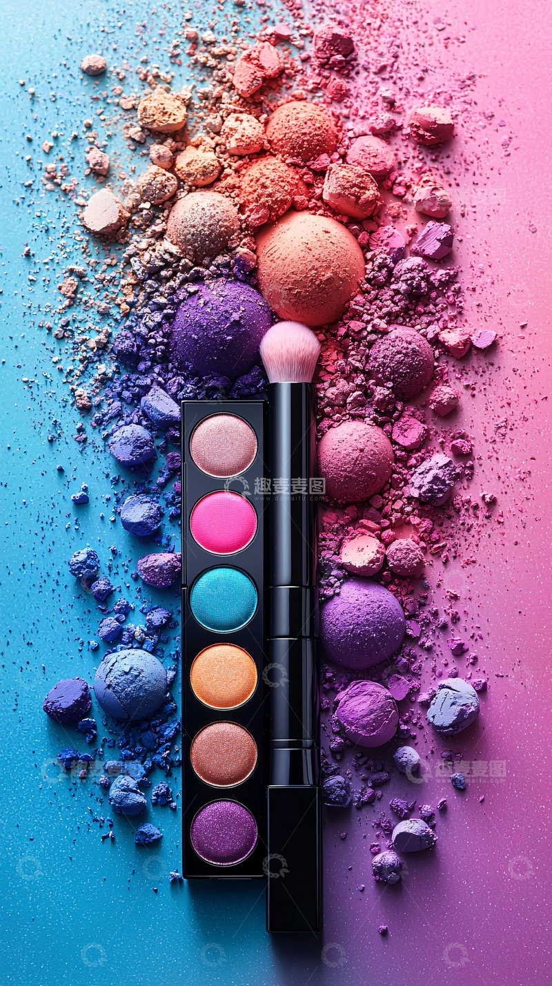 高清大图下载【趣麦麦图】彩色眼影盘与化妆刷