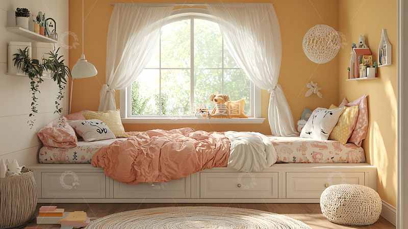 高清大图下载【趣麦麦图】温馨儿童房窗边一角