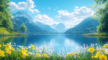 阳光明媚的湖光山色