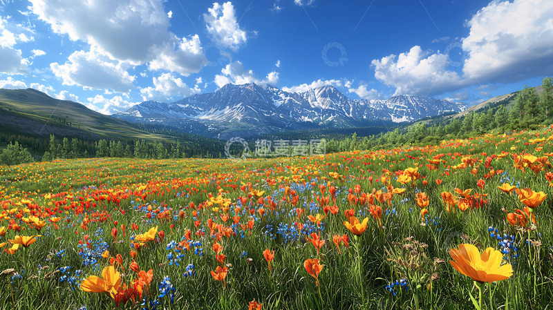 高清大图下载【趣麦麦图】阳光明媚的山峦花海