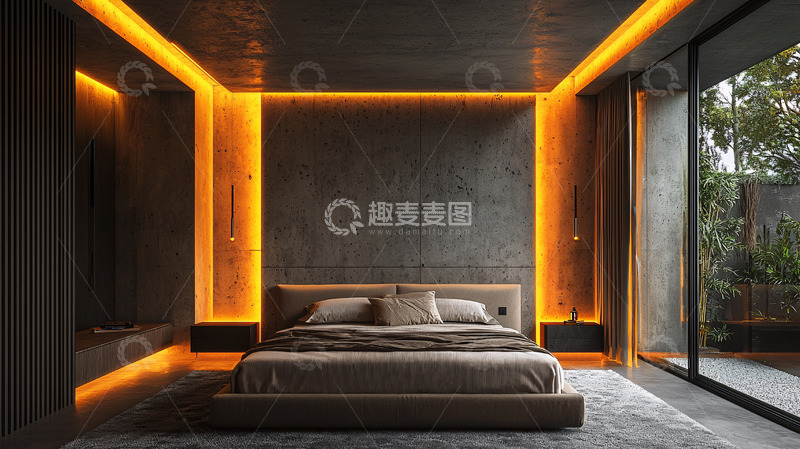 高清大图下载【趣麦麦图】现代简约卧室暖光氛围