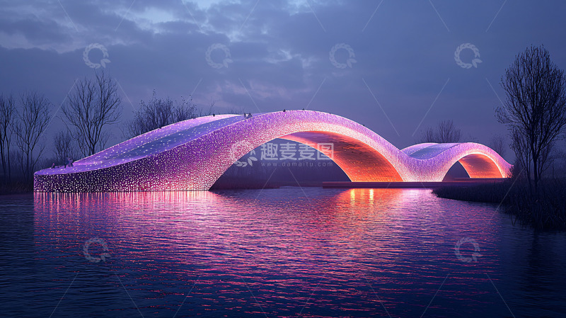 高清大图下载【趣麦麦图】夜晚灯光下的拱桥