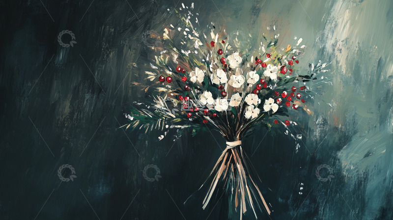 高清大图下载【趣麦麦图】深色背景下的白色花束