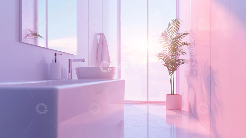 高清大图下载【趣麦麦图】极简风粉色浴室