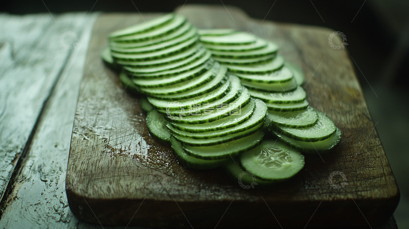 高清大图下载【趣麦麦图】木板上切好的黄瓜片