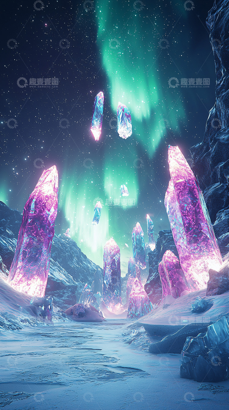 高清大图下载【趣麦麦图】水晶极光下的冰雪世界
