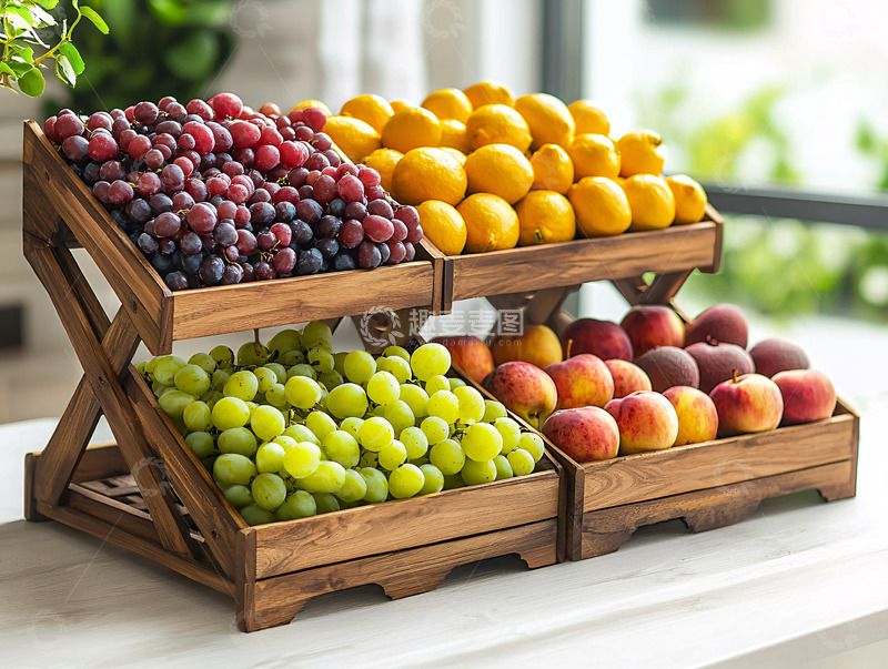 高清大图下载【趣麦麦图】木质水果架上的新鲜水果