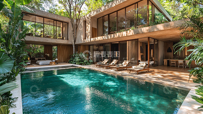 高清大图下载【趣麦麦图】现代风格别墅泳池