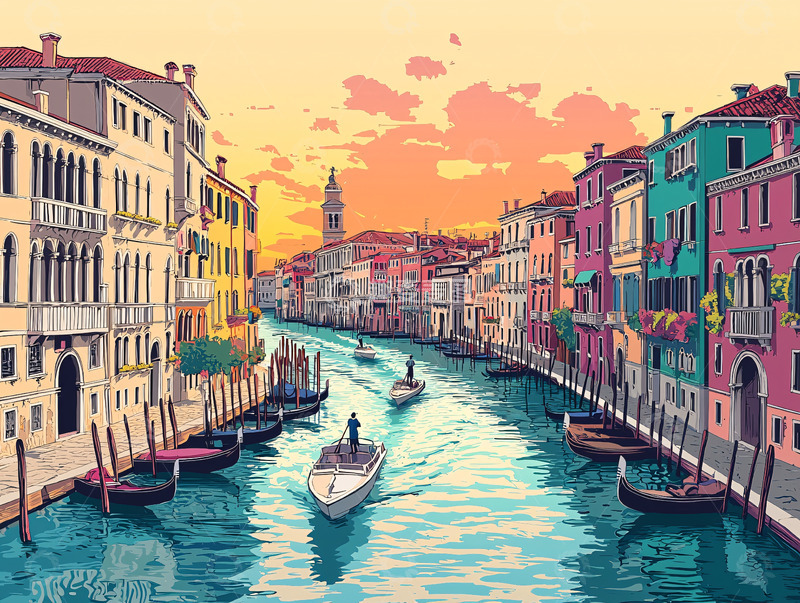 高清大图下载【趣麦麦图】威尼斯运河夕阳景色