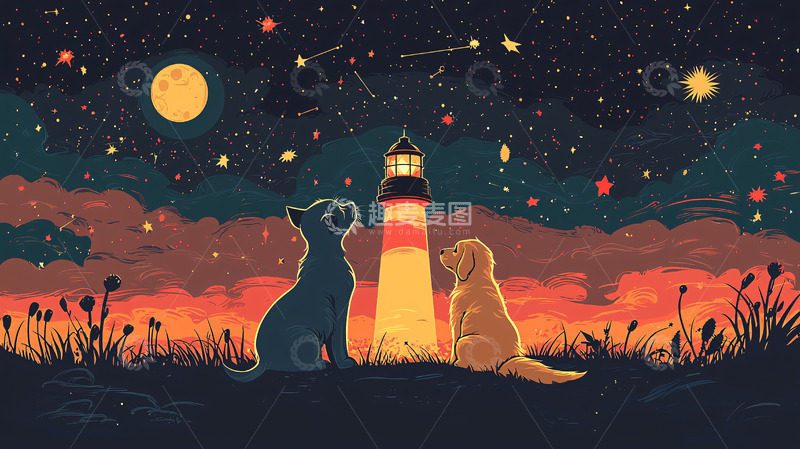高清大图下载【趣麦麦图】星空下的灯塔