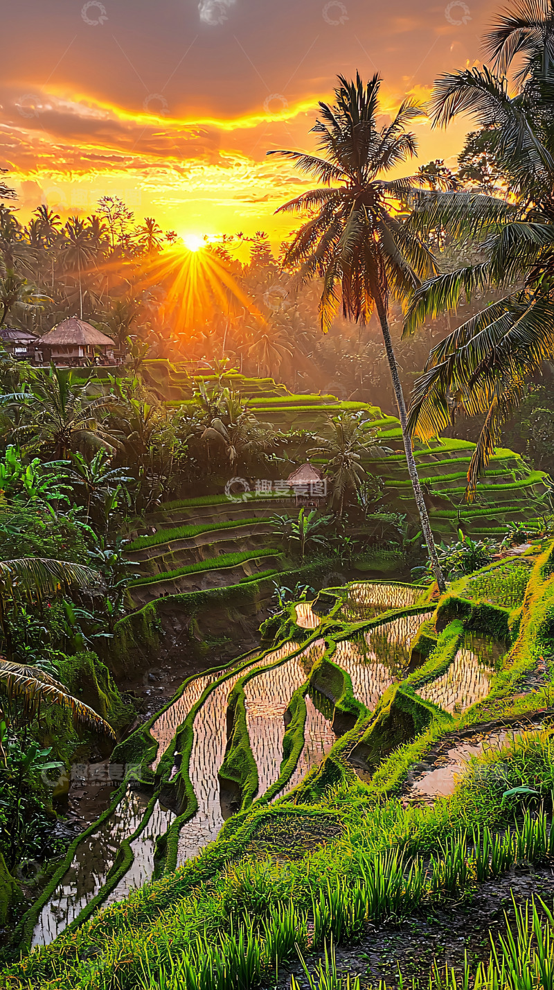 高清大图下载【趣麦麦图】日出稻田梯田景色