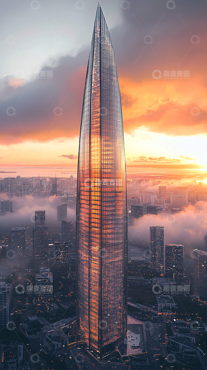 高清大图下载【趣麦麦图】日出时分的高耸建筑