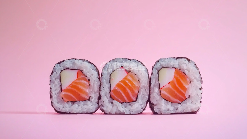 高清大图下载【趣麦麦图】粉色背景三文鱼寿司