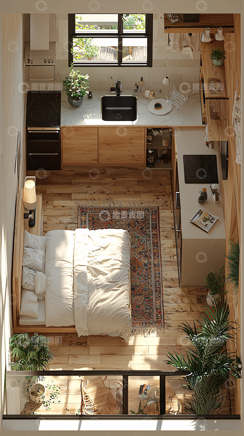 高清大图下载【趣麦麦图】小公寓卧室厨房一体化设计