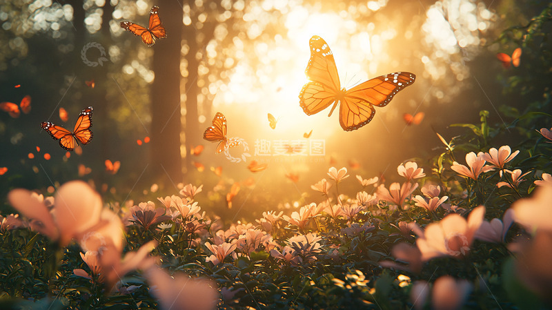 高清大图下载【趣麦麦图】阳光森林蝴蝶花海