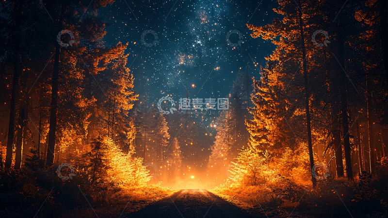 高清大图下载【趣麦麦图】森林小路星空