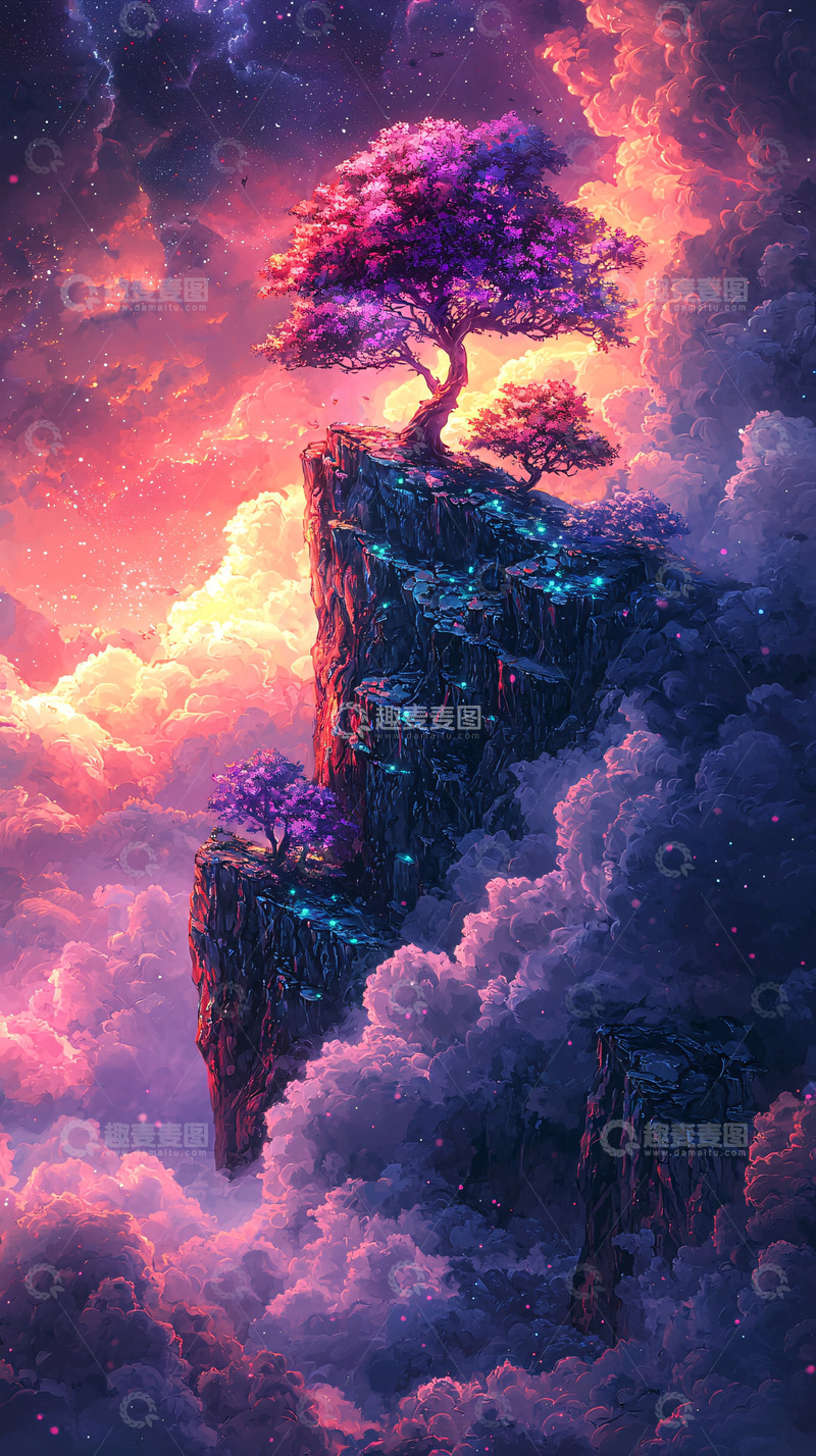 高清大图下载【趣麦麦图】悬崖峭壁上的梦幻树木