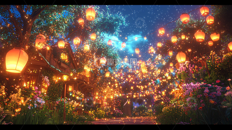 高清大图下载【趣麦麦图】梦幻萤火森林夜景