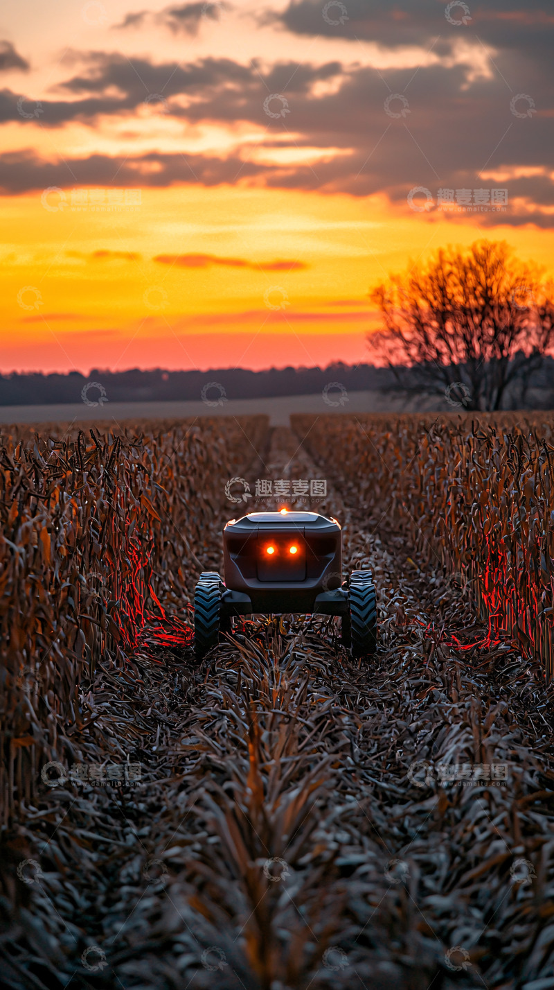 高清大图下载【趣麦麦图】田野日落机器人