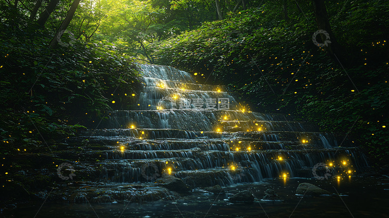 高清大图下载【趣麦麦图】萤火虫瀑布