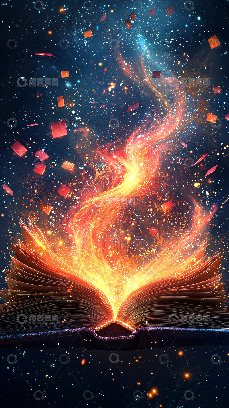 高清大图下载【趣麦麦图】火焰从书中喷涌而出