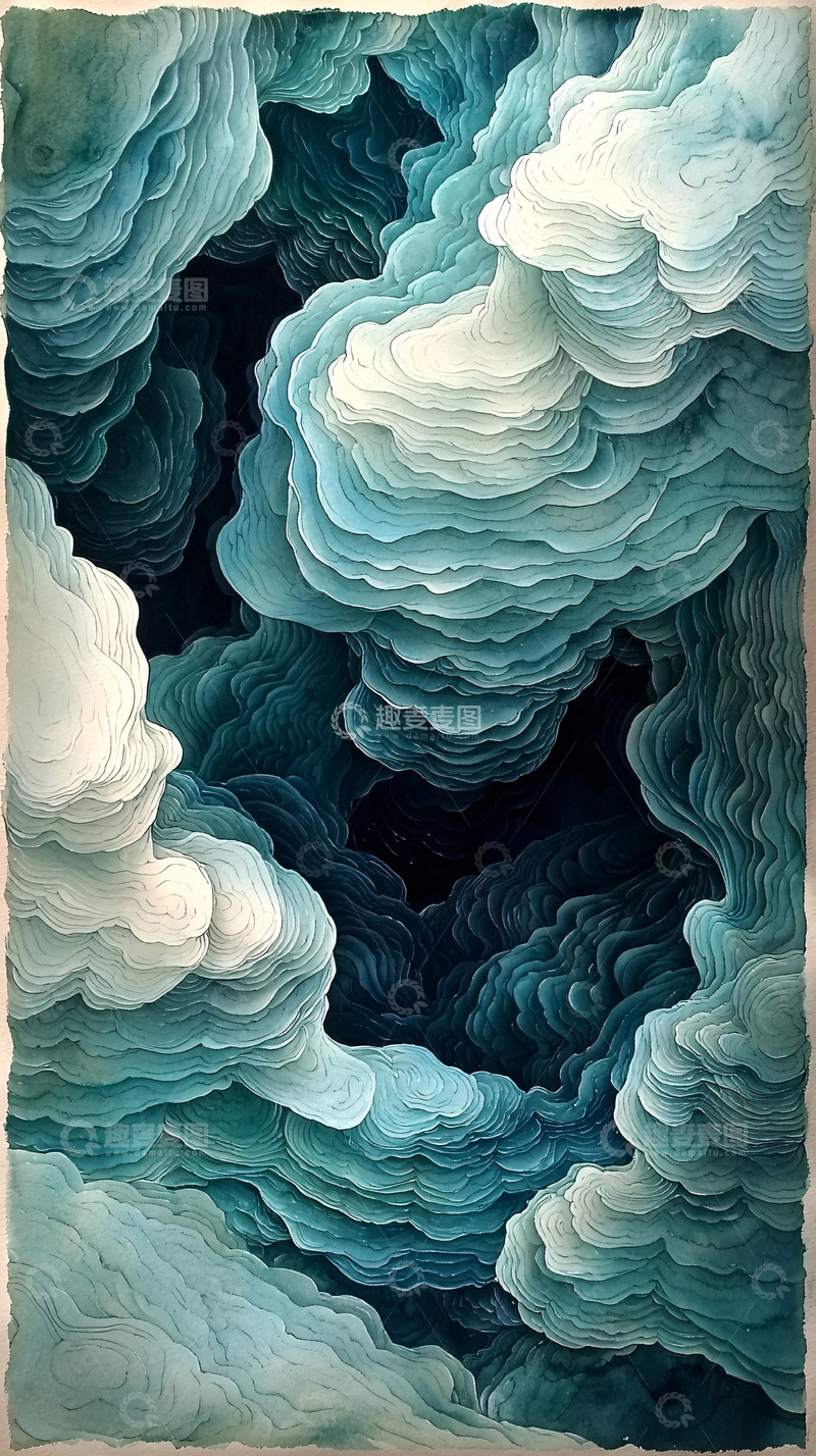 高清大图下载【趣麦麦图】层叠云朵的抽象水彩纹理