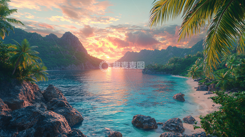 高清大图下载【趣麦麦图】热带海滩落日美景