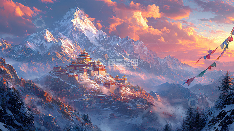 高清大图下载【趣麦麦图】雪山上的寺庙