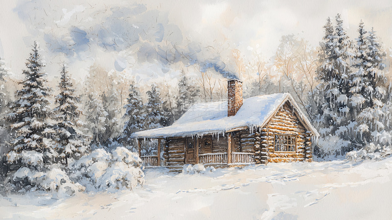 高清大图下载【趣麦麦图】雪山木屋