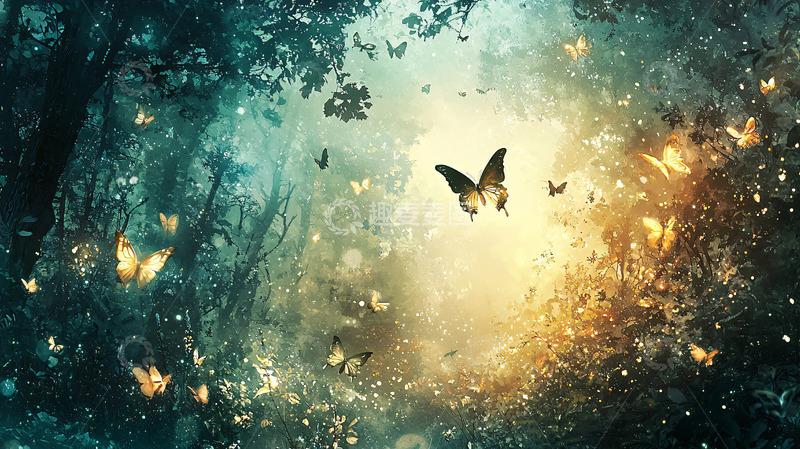 高清大图下载【趣麦麦图】梦幻森林蝴蝶